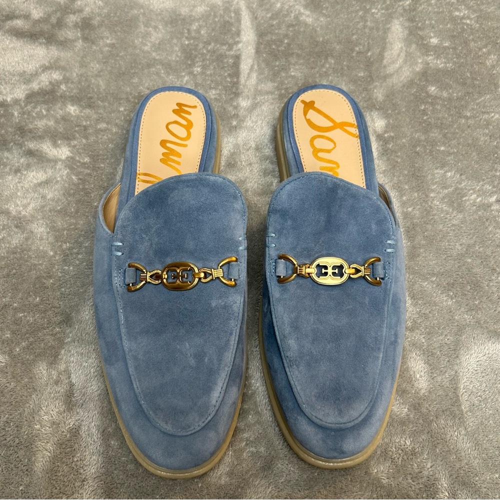 Sam Edelman Women’s Kira Blue & Gold Stone Suede Mule Size 9 M Slide On Shoes - Picture 2 of 16
